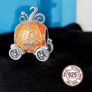 Cinderella Pumpkin Coach Charm 925 Sterling Silver Enamel Princess Bracelet Bead